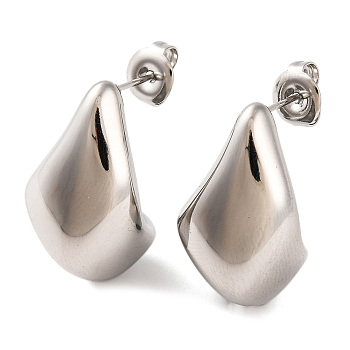 Non-Tarnish 304 Stainless Steel Stud Earrings, Teardrop, Stainless Steel Color, 22.5x13mm