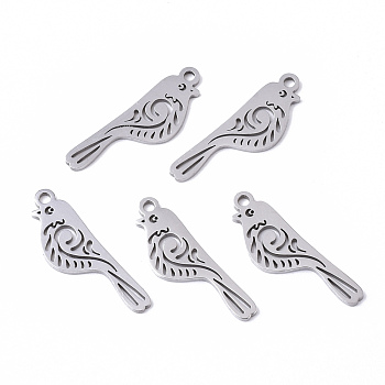 201 Stainless Steel Pendants, Laser Cut, Bird, Stainless Steel Color, 21x7x1mm, Hole: 1.4mm