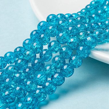 8mm DeepSkyBlue Round Crackle Glass Beads