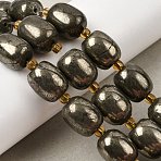 Natural Pyrite Beads Strands, with Seed Beads, Column, 14~14.5x12mm, Hole: 1.2mm, about 11pcs/strand, 7.68''(19.5cm)(G-Z131-D01-02)