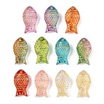 Baking Paint and Golden Metal Enlaced Glass Beads, Fish, Mixed Color, 15.5x8x5mm, Hole: 1mm(X-DGLA-T004-22M)
