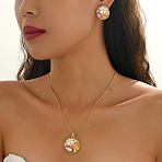 Flat Round with Flower Alloy & Plastic Stud Earrings & Pendant Necklaces Sets for Women, Golden, Necklaces: 16.93 inch(43cm)(BS1463)