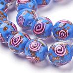 Handmade Gold Sand Lampwork Beads Strands, Round, Vortex Pattern, Dodger Blue, 12mm, Hole: 2mm, 30pcs/strand, 13.18 inch(LAMP-L072-G06)