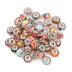50Pcs Resin European Beads, with Brass Cores, Large Hole Beads, Rondelle, Silver Color Plated, Mixed Color, 13x8mm, Hole: 4.8mm(RPDL-YW0001-17)