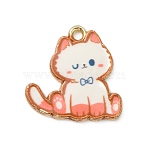 Alloy Enamel Pendants, Light Gold, Cat Charm, White, 20x20x2mm, Hole: 1.6mm(ENAM-WH0001-32LG-08)