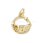 Brass Micro Pave Cubic Zirconia Charms, Flat Round with Star Charms, with Jump Ring, Rack Plating, Long-Lasting Plated, Lead Free & Cadmium Free, Real 18K Gold Plated, 14.5x13x2.5mm(KK-A273-16G)