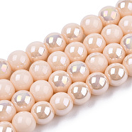 Electroplate Opaque Glass Beads Strands, AB Color Plated, Round, PeachPuff, 6~6.5mm, Hole: 1.4mm, about 67~70pcs/strand, 14.76 inch~15.16 inch(37.5~38.5cm)(GLAA-T032-P6mm-AB09)