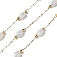 316 Surgical Stainless Steel Link Chains, with Steel and Glass Beads, Soldered, Real 18K Gold Plated, WhiteSmoke, 2.5x1x0.5mm, about 16.40 Feet(5m)/Roll(CHS-B007-02G-02)