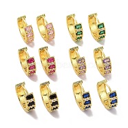 Cubic Zirconia Rectangle Hoop Earrings, Golden Brass Jewelry for Women, Mixed Color, 20.5x22x7mm, Pin: 1.2mm(EJEW-P225-01G)