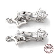 Rhodium Plated 925 Sterling Silver Fold Over Clasps, Long-Lasting Plated, Star with 925 Stamp, Real Platinum Plated, Star: 11x9x1mm, Ring: 3x0.5mm, Inner diameter:2mm, Clasp: 17x7.5x5.5mm, Hole: 1.2mm(STER-D005-10P)