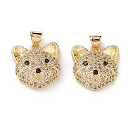 Brass Micro Pave Cubic Zirconia Pendants, Real 16K Gold Plated, Dog Charms, Clear, 17x16.5x6.5mm, Hole: 5x3mm(KK-M240-03F)