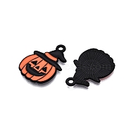 Halloween Theme Spray Painted Alloy Enamel Pendants, Cadmium Free & Nickel Free & Lead Free, Pumpkin, 27x19x1.5mm, Hole: 2mm(ENAM-T020-09A)