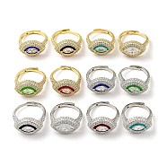 Clear Cubic Zirconia Horse Eye Adjustable Ring with Enamel, Brass Jewelry for Women, Mixed Color, US Size 6 1/4(16.7mm)(RJEW-I087-14)