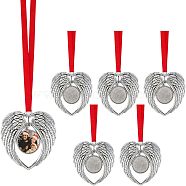 6Pcs Alloy Pendant Cabochon Settings, with Grosgrain Ribbon and Aluminum Cabochon, Wing, Antique Silver, Tray: 25mm, 265mm(HJEW-FH0001-23)