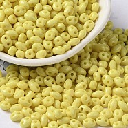 Opaque Acrylic Beads, Double Hole, Oval, Yellow, 6x4.5x3.3mm, Hole: 1.2mm, about 14516pcs/500g(MACR-K359-04F)