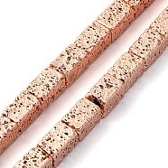 Electroplated Natural Lava Rock Beads Strands, Cuboid, Rose Gold Plated, 6~6.5x4x4mm, Hole: 1.4mm, about 63pcs/strand, 16.06''(40.8cm)(G-I360-K01-03)