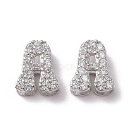 925 Sterling Silver Micro Pave Cubic Zirconia Beads, Real Platinum Plated, Letter A, 9x7.5x3.5mm, Hole: 2.5x1.5mm(STER-Z005-15P-A)