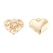 Brass Micro Pave Clear Cubic Zirconia Charms, Nickel Free, Heart with Butterfly, Real 18K Gold Plated, 12.5x14x2.5mm, Hole: 1.2mm(KK-N231-376)