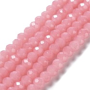 Baking Painted Imitation Jade Glass Bead Strands, Faceted Rondelle, Pink, 6x5mm, Hole: 1.2mm, about 85pcs/strand, 16.73''(42.5cm)(DGLA-A034-J6MM-A3)