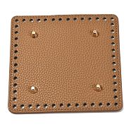 Imitation PU Leather Bottom, Square with Round Corner & Alloy Brads, Litchi Grain, Bag Replacement Accessories, Camel, 14.1x14.1x0.4~1.1cm, Hole: 5mm(FIND-M001-06A)
