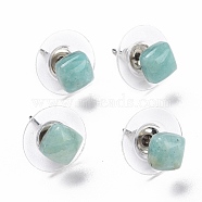 Natural Amazonite Ear Studs, with 304 Stainless Steel Ear Studs, 15.5x6x6mm, Pin: 0.6mm(EJEW-K091-01P-05)