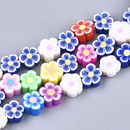 Handmade Polymer Clay Beads Strands, Flower, Mixed Color, 9.5~10.5x9.5~10.5x3.5~5mm, Hole: 1mm, about 39pcs/strand, 14.9 inch(CLAY-S092-25)