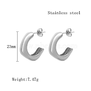 Stainless Steel Stud Earrings for Women, Half Hoop Earring, Stainless Steel Color, 23mm(QX9021-13)