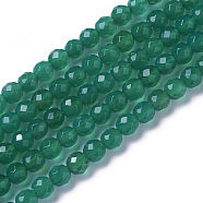 Natural Green Onyx Agate Beads Strands, Faceted, Round, Green, 4x3.5~4mm, Hole: 0.4mm, about 97~110pcs/strand, 15~16 inch(40~40.7cm)(G-F596-12B-4mm)