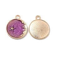 Alloy Enamel Pendants, Flat Round with Star & Moon Charm, Golden, Medium Purple, 25x21x2.3mm, Hole: 3mm(ENAM-N054-008C-G)