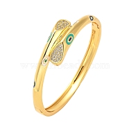 Brass Micro Pave Clear Cubic Zirconia Eye Enamel Bangles for Women, Real 18K Gold Plated, 1/4~1/2 inch(0.55~1.35cm), Inner Diameter: 2-1/8x2-1/4 inch(5.3x5.85cm)(BJEW-M312-14G)