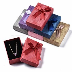 Cardboard Jewelry Set Boxes, for Ring, Earring, Necklace, with Black Sponge Inside and Ribbon Bow, Rectangle, Mixed Color, 9.35x6.3x3.2cm(CBOX-T001-13)