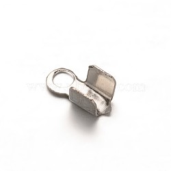 Tarnish Resistant 304 Stainless Steel Folding Crimp Ends, Fold Over Crimp Cord Ends, Stainless Steel Color, 6x3x2.5mm, Hole: 1mm(X-STAS-E103-09A)