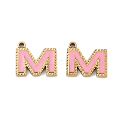 Ion Plating(IP) 316 Stainless Steel Pendants, Nickel Free, with Enamel, Letter Charm, Real 18K Gold Plated, Letter M, 14.5x12.5x2mm, Hole: 1.4mm(STAS-U014-28G-13)