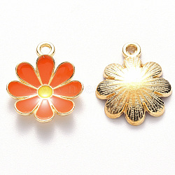 Alloy Enamel Pendants, Flower, Light Gold, Tomato, 19x16x3.5mm, Hole: 1.8mm(ENAM-S121-116F)