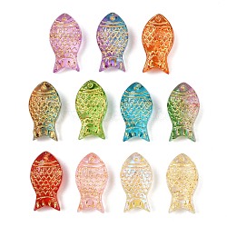 Baking Paint and Golden Metal Enlaced Glass Beads, Fish, Mixed Color, 15.5x8x5mm, Hole: 1mm(X-DGLA-T004-22M)