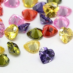 Cubic Zirconia Pointed Back Cabochons, Grade A, Faceted, Heart, Mixed Color, 10x10x6mm(ZIRC-M005-10mm)
