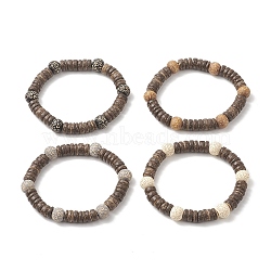 Painted Natural Wood & Coconut Beaded Stretch Bracelet for Men Women, Mixed Color, Inner Diameter: 2 inch(5.2cm)(BJEW-JB09318)