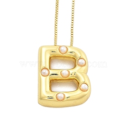 Brass & Plastic Pearl Letter Pendant Box Chain Necklaces for Women, Real 18K Gold Plated, Letter B, 17.64 inch(44.8cm)(NJEW-U017-01G-02)