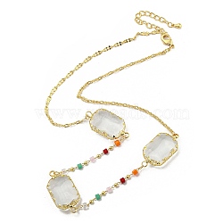 Faceted Rectangle Glass Beads Bib Necklaces, Brass Chain Neckalces, Golden, 16.54 inch(42cm)(NJEW-R263-06G)