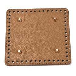 Imitation PU Leather Bottom, Square with Round Corner & Alloy Brads, Litchi Grain, Bag Replacement Accessories, Camel, 14.1x14.1x0.4~1.1cm, Hole: 5mm(FIND-M001-06A)