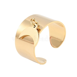 304 Stainless Steel Open Cuff Rings, Wide Band Ring for Women, Real 18K Gold Plated, Moon, 12.5mm, Adjustable(RJEW-C095-02A-G)