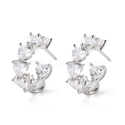 Clear Cubic Zirconia Open Hoop Earring, Half Hoop Earrings, C-shape Stud Earrings, Cadmium Free & Lead Free, Platinum, 16.5x4.5mm, Pin: 0.9mm(EJEW-C002-02P-RS)