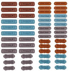 Microfiber Leather Labels, Handmade Embossed Tag, with Holes, for DIY Jeans, Bags, Shoes, Hat Accessories, Rectangle with Word Handmade, Mixed Color, 54pcs/box(DIY-SZ0001-69)