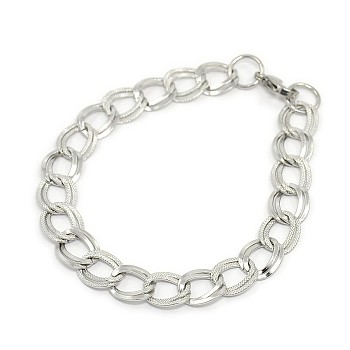 Fashionable 304 Stainless Steel Cuban Link Chain Bracelets, with Lobster Claw Clasps, Stainless Steel Color, 8-5/8 inch~9-1/4 inch(220~235mm), 11.5mm