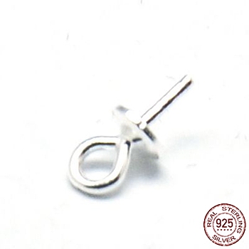925 Sterling Silver Pendant Bails, for Half Drilled Beads, Silver, 6.5x3mm, Hole: 1mm, Pin: 0.7mm