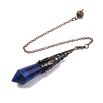 Natural Lapis Lazuli Pointed Dowsing Pendulum Big Pendants, Lead Free & Cadmium Free, with Red Copper Tone Brass Findings, Hexagonal Cone, 265mm, Hole: 2mm