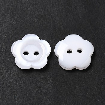 White Flower Resin Buttons, Dyed, 15x3mm, Hole: 1mm