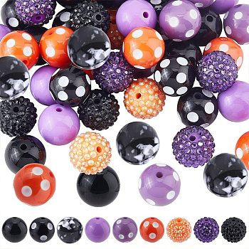 DIY Beads Jewelry Making Finding Kit, Including 48Pcs 9 Style Opaque & Chunky Bubblegum Acrylic Beads, Resin Rhinestone & Striped Beads, Round, Mixed Color, 19.5~20x18~19mm, Hole: 2.5~3mm
