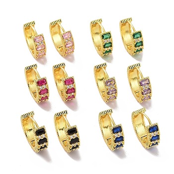 Cubic Zirconia Rectangle Hoop Earrings, Golden Brass Jewelry for Women, Mixed Color, 20.5x22x7mm, Pin: 1.2mm