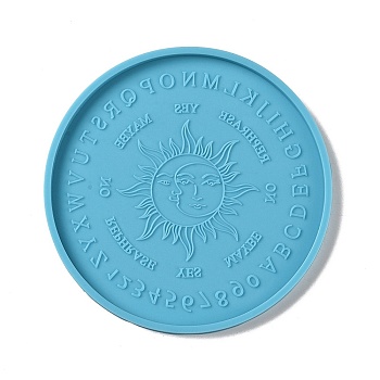 Tarot Theme DIY Flat Round Divination Coaster Food Grade Silicone Molds, Resin Casting Molds, for UV Resin & Epoxy Resin Craft Making, Sun Pattern, 105x6.5mm, Inner Diameter: 99mm